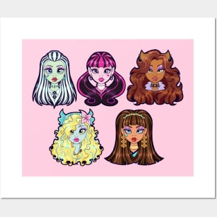 Monster High G1 Ghouls - Frankie, Draculaura, Clawdeen, Lagoona, Cleo Posters and Art